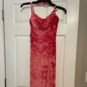 Rampage pink sparkly cowl neck cross cross spaghetti strap dress